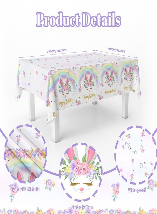 ميهوفوند مجموعة MEHOFOND من 3 مفارش طاولة لعيد ميلاد الأرنب، مفرش طاولة بلاستيكي للاستخدام مرة واحدة لعيد الفصح 54 × 108 بوصة، لوازم حفلات عيد ميلاد الأرنب بألوان قوس قزح، غطاء طاولة ربيعي لعيد الفصح لتزيين الحفلات - Image 2